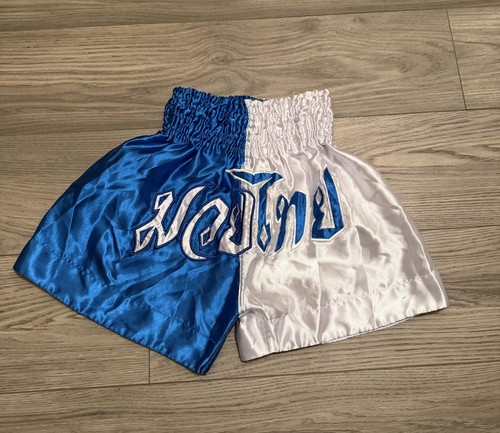 Blue and white satin muay - satin,